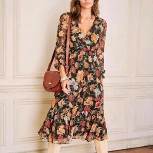 Floral V-Neck Midi Dress Titiane